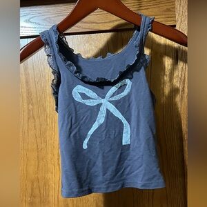 Amazon Dark Blue Tank Top with Lace and Bow